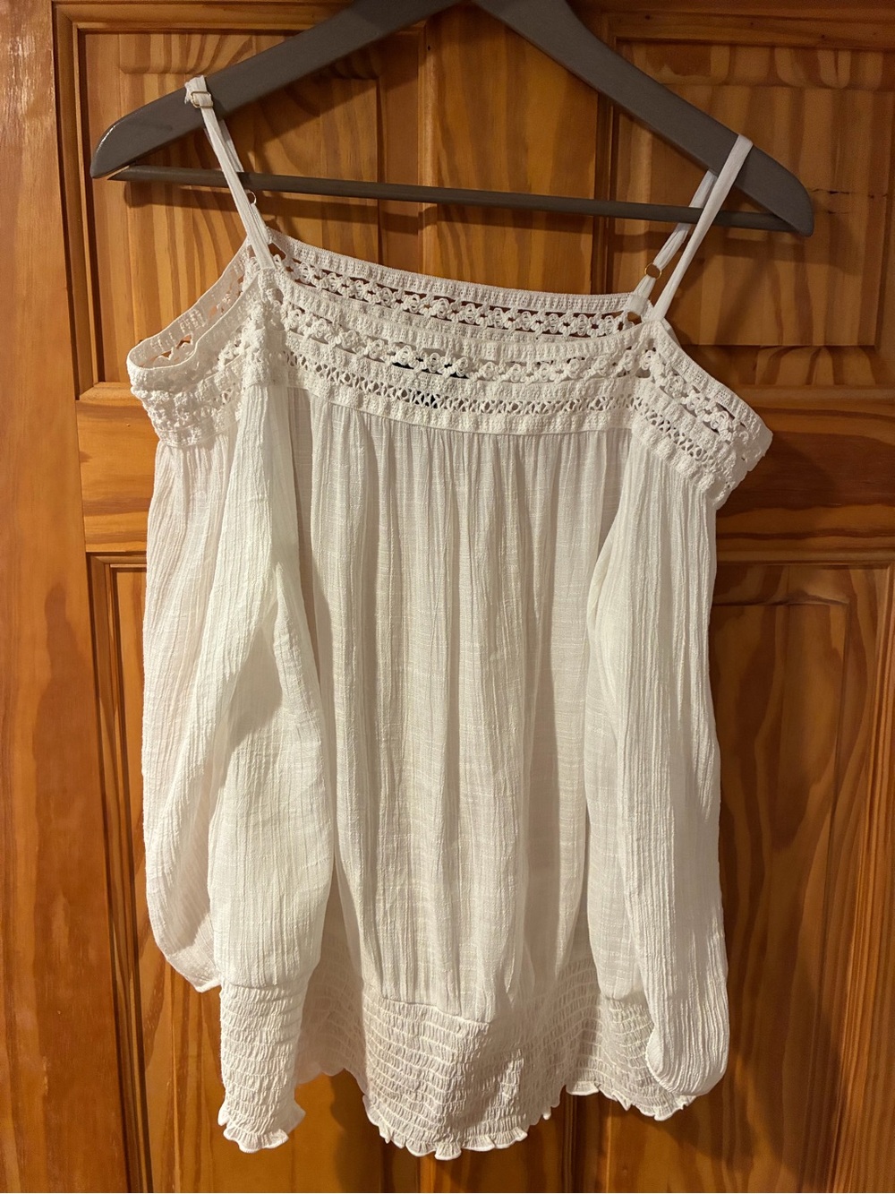Thalia Sodi White Off-Shoulder Crochet Yoke Tunic Top
